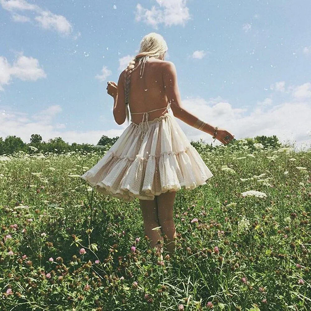 Womens Mini Dress Rayon Cotton Mesh Halter Deep V Neck Party Vacation - Picture 6 of 7